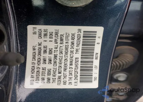 2018 Honda Civic Ex from USA, damaged, VIN 2HGFC2F70JH579278